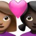 👩🏽‍❤️‍👩🏿 couple with heart: woman, woman, medium skin tone, dark skin tone display on Apple